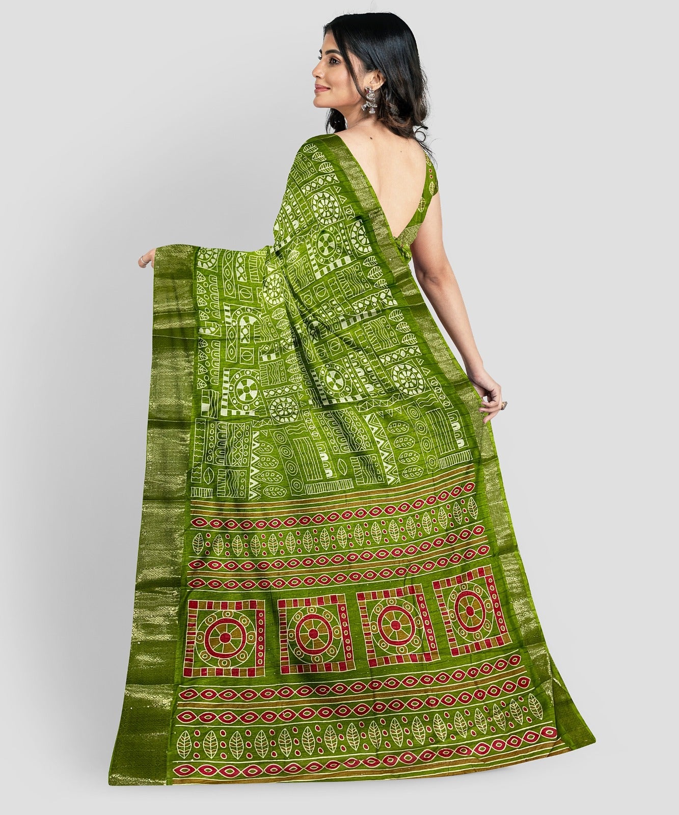Soft Cotton Crape Saree with woven sequence design all over. - Swaraas