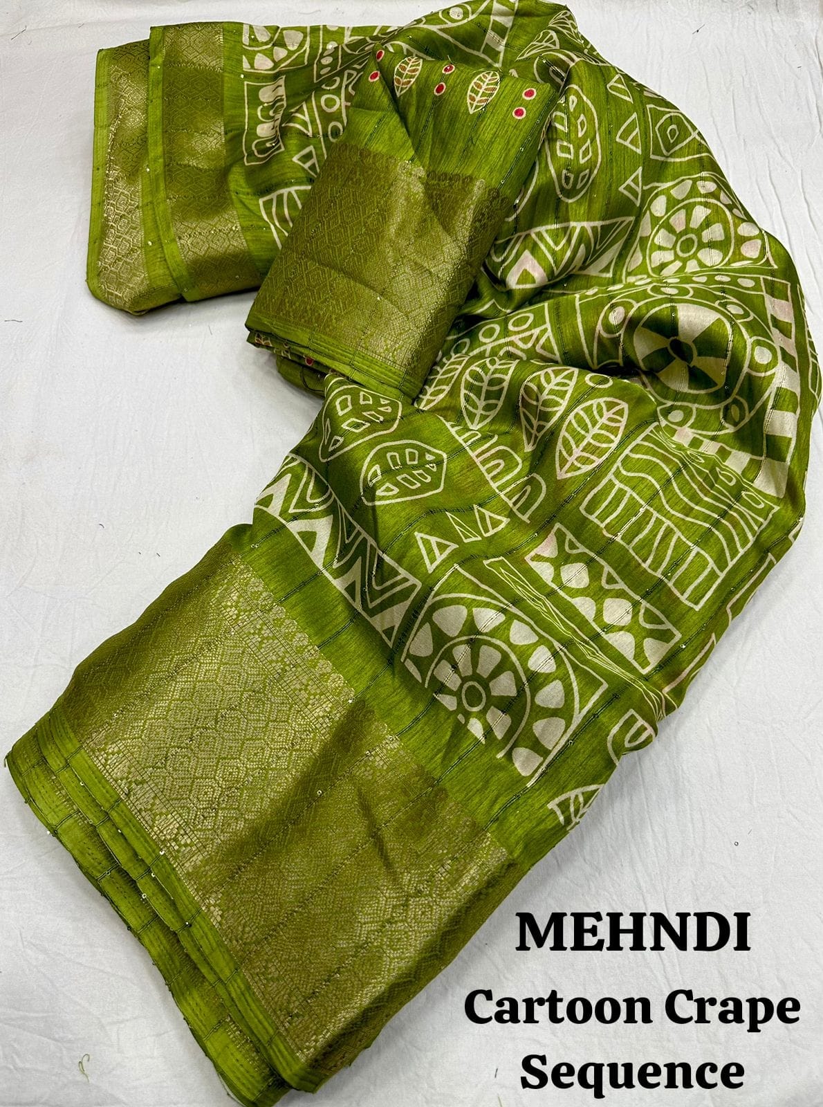 Soft Cotton Crape Saree with woven sequence design all over. - Swaraas
