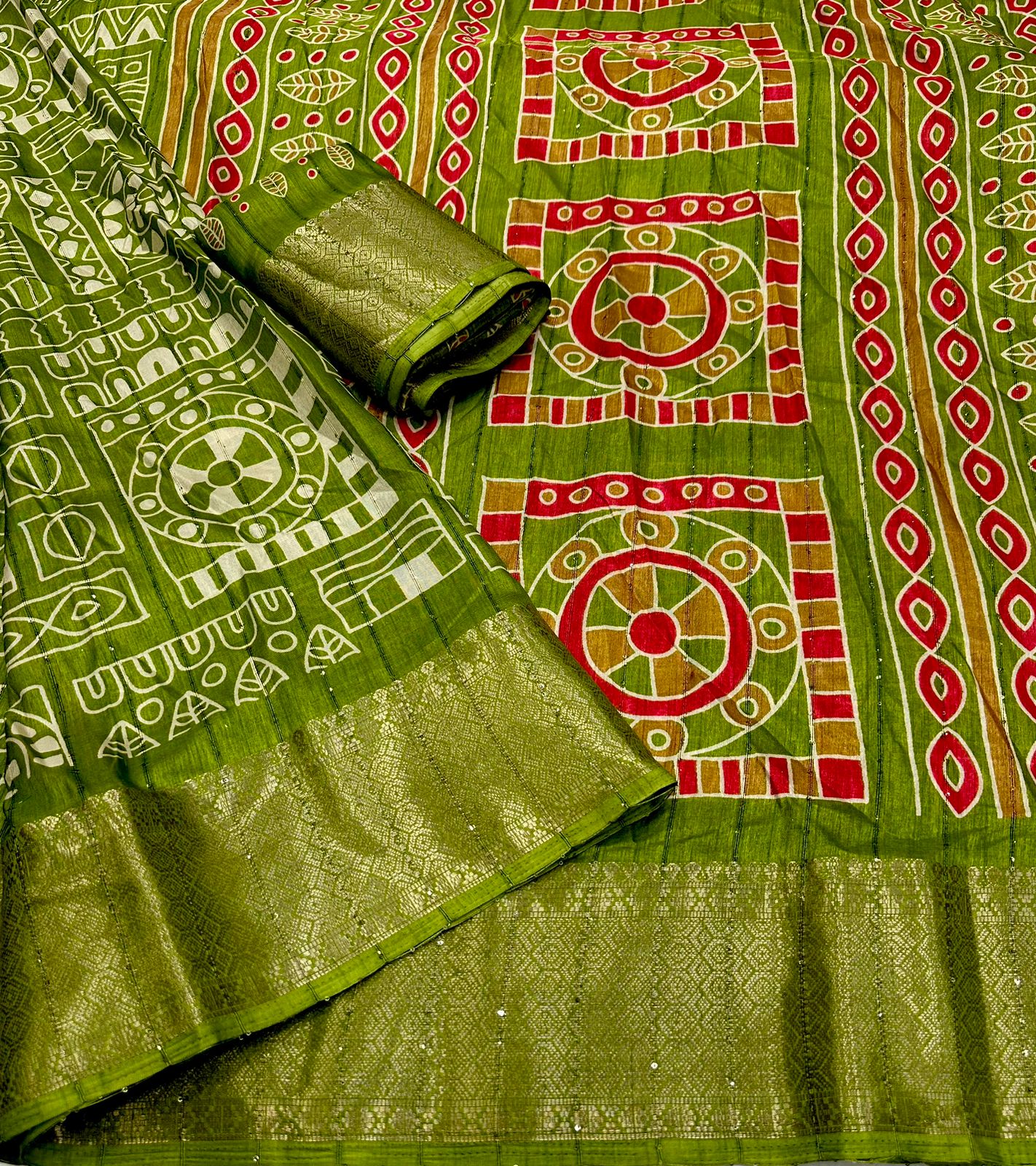Soft Cotton Crape Saree with woven sequence design all over. - Swaraas