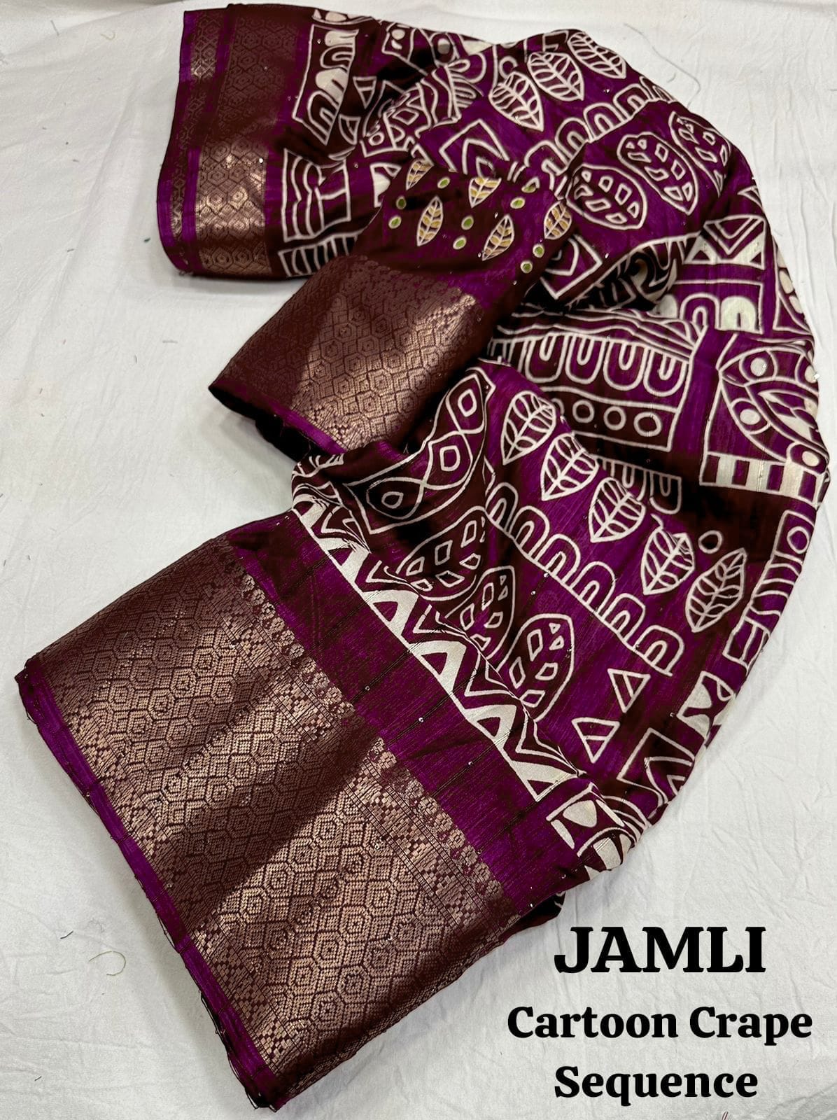 Soft Cotton Crape Saree with woven sequence design all over. - Swaraas