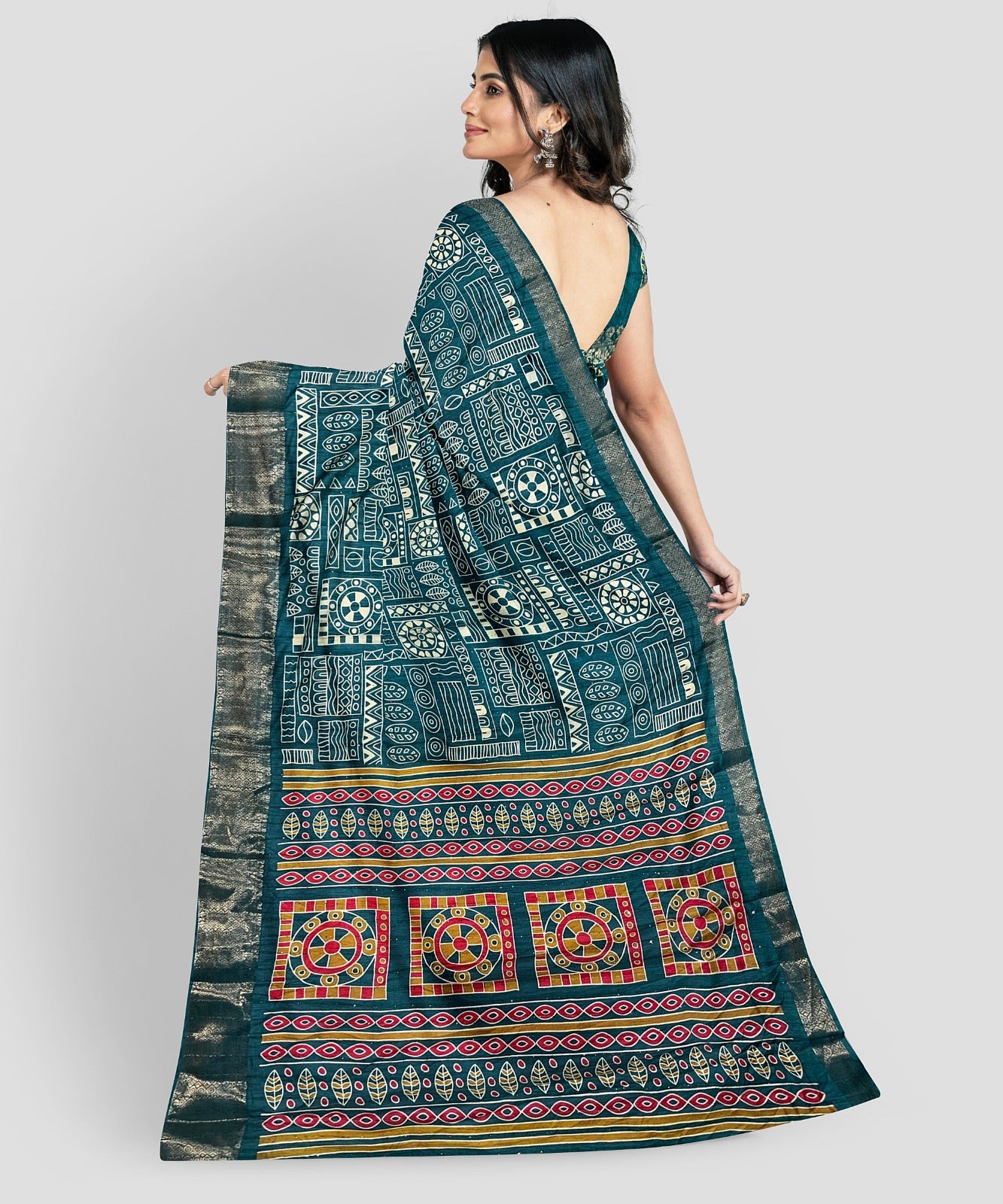 Soft Cotton Crape Saree with woven sequence design all over. - Swaraas