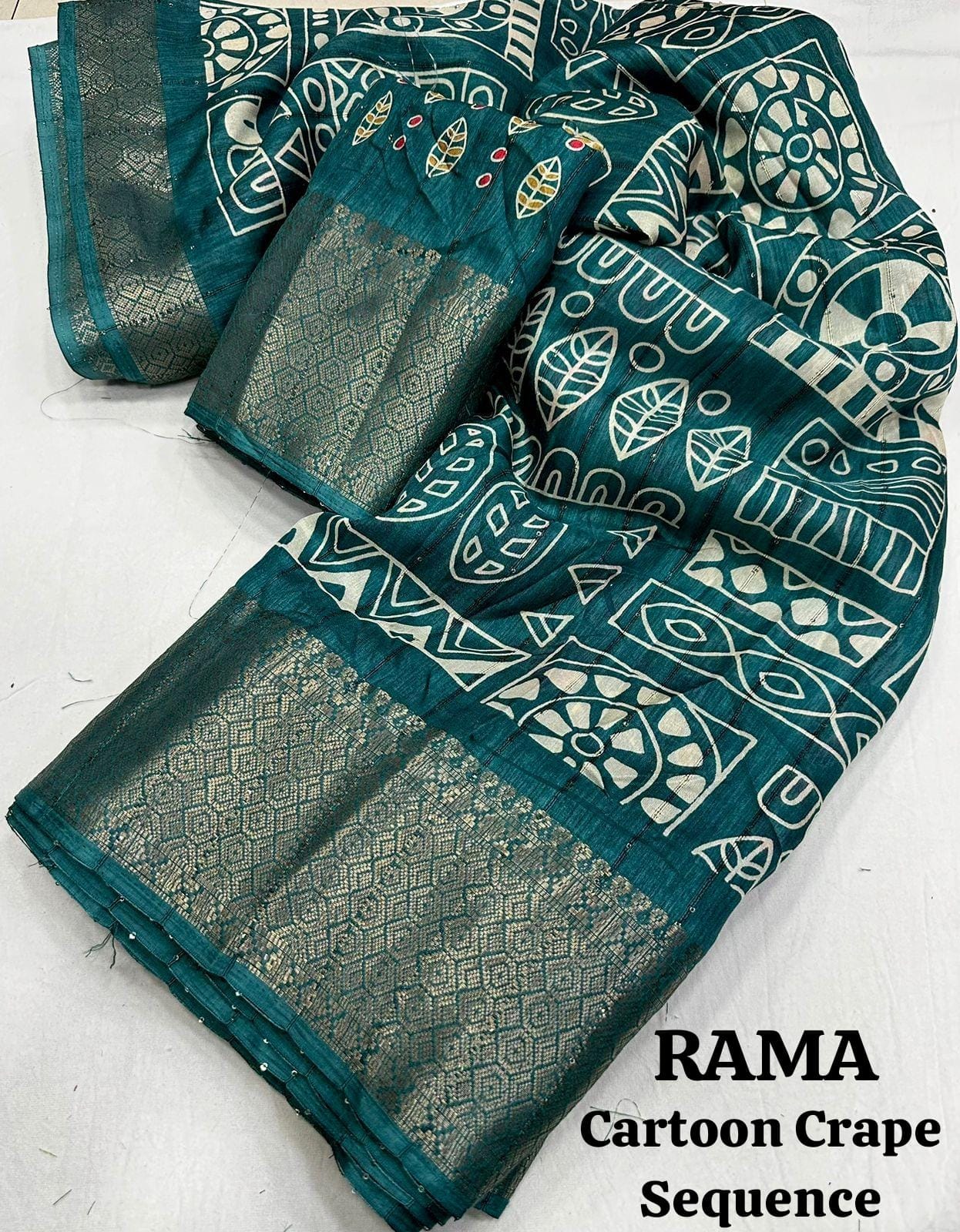 Soft Cotton Crape Saree with woven sequence design all over. - Swaraas