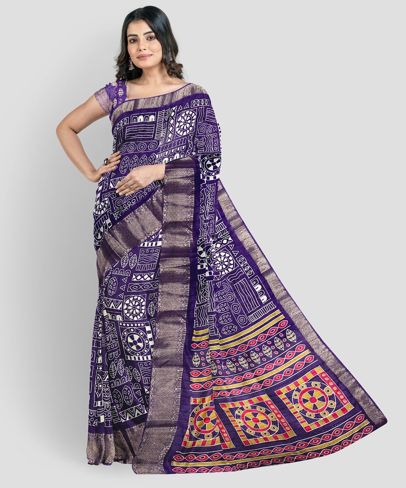 Soft Cotton Crape Saree with woven sequence design all over. - Swaraas