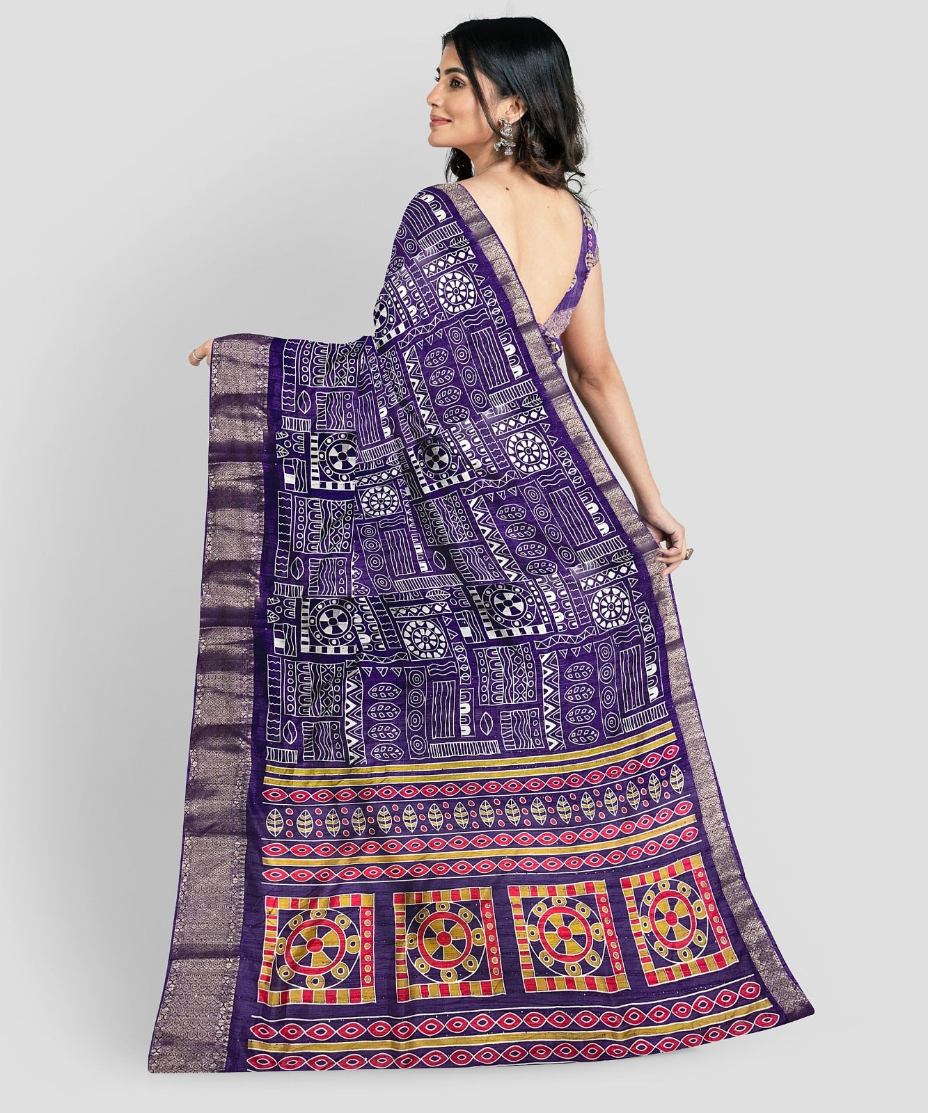 Soft Cotton Crape Saree with woven sequence design all over. - Swaraas