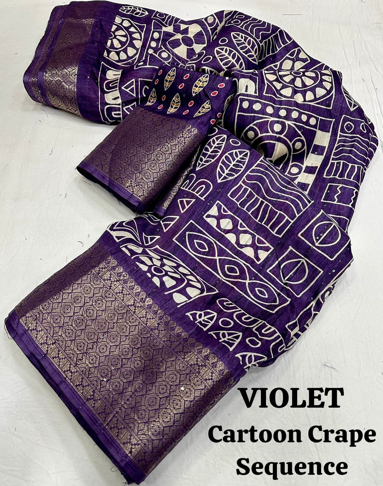 Soft Cotton Crape Saree with woven sequence design all over. - Swaraas