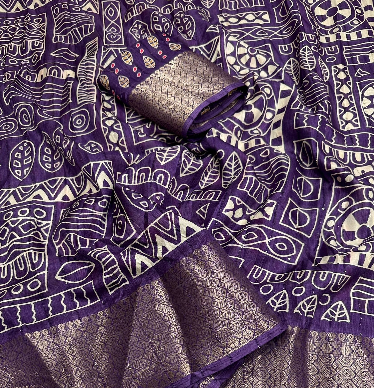 Soft Cotton Crape Saree with woven sequence design all over. - Swaraas