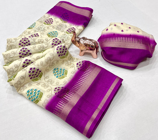 Fancy Soft Cotton Blend Saree with Batik Print, Multi-Sequins Work & Kalamkari Pallu – With Printed Blouse