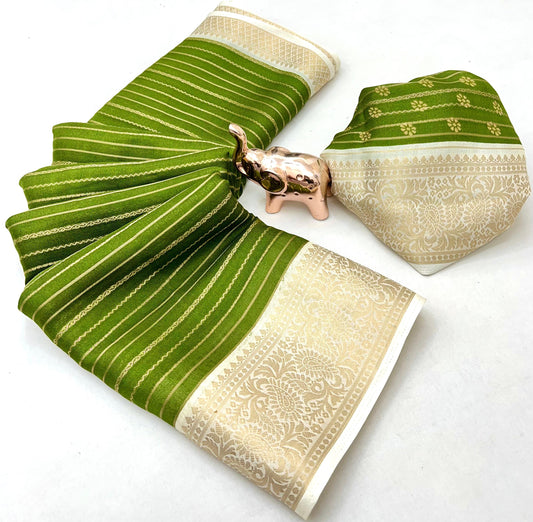 Premium Georgette All Over Weaving Saree with Rich Jacquard Border & Batik Print Blouse