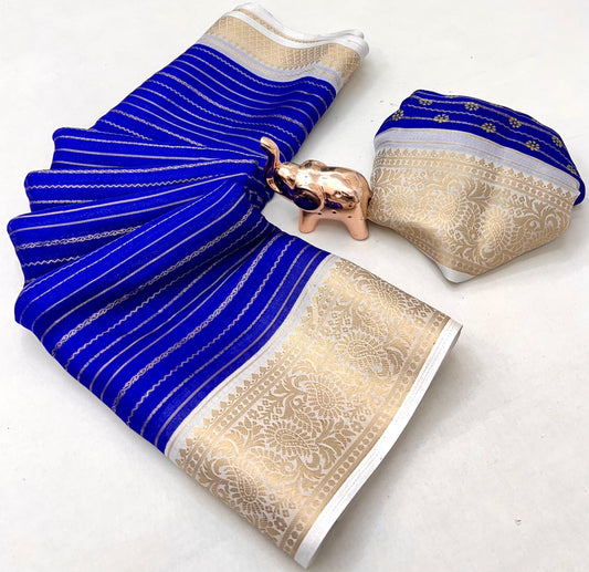 Premium Georgette All Over Weaving Saree with Rich Jacquard Border & Batik Print Blouse