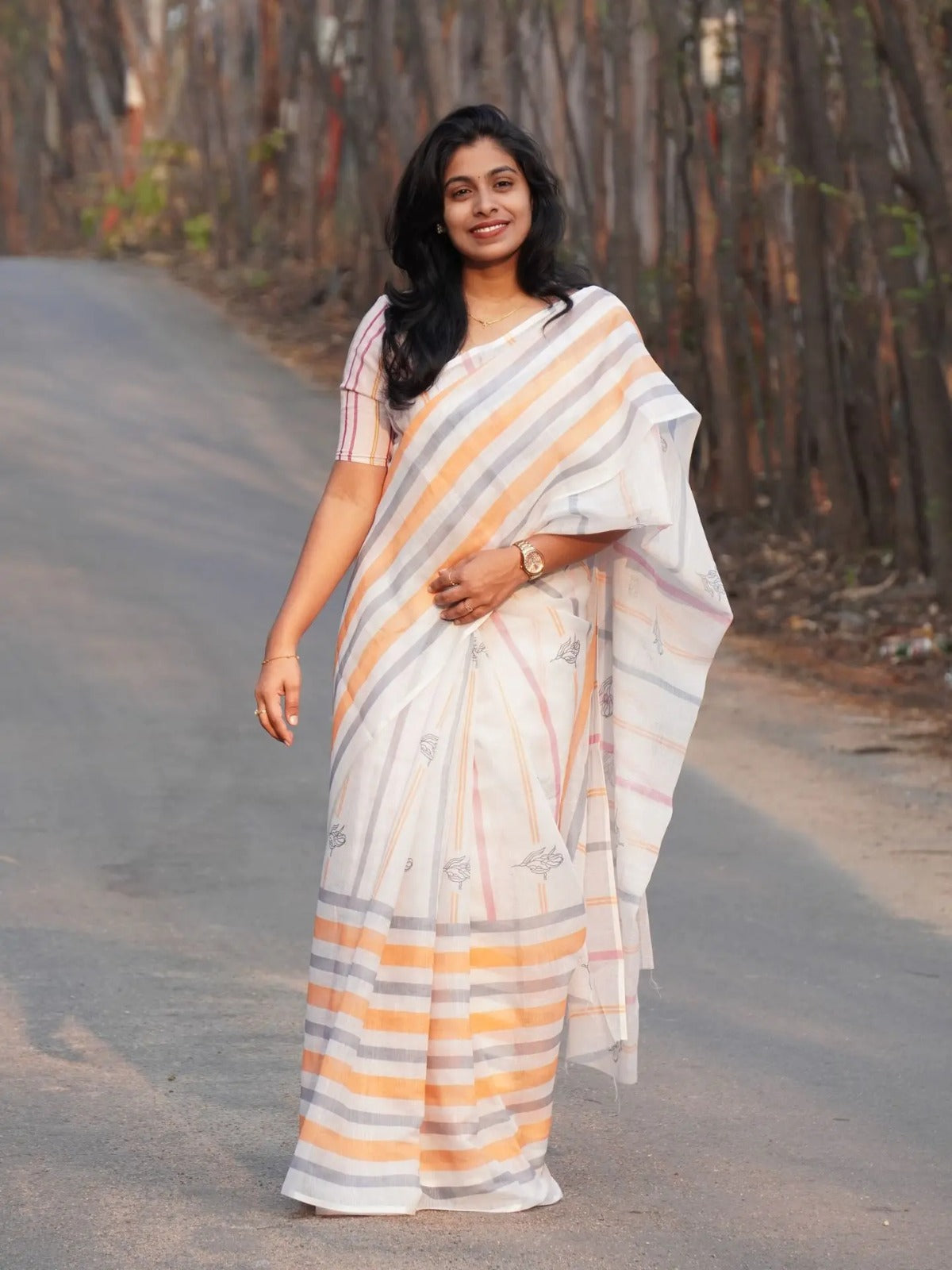 Elegant Digital Print Linen Saree with Blouse – 6.3 Mtr (Single Colour Catalog)