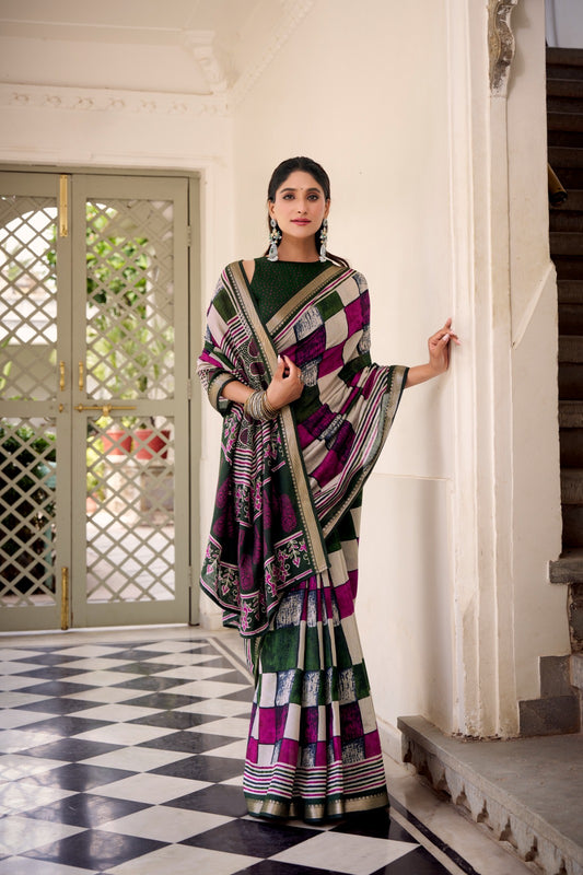 Chanderi Printed Saree Collection – Elegant Temple Border Design