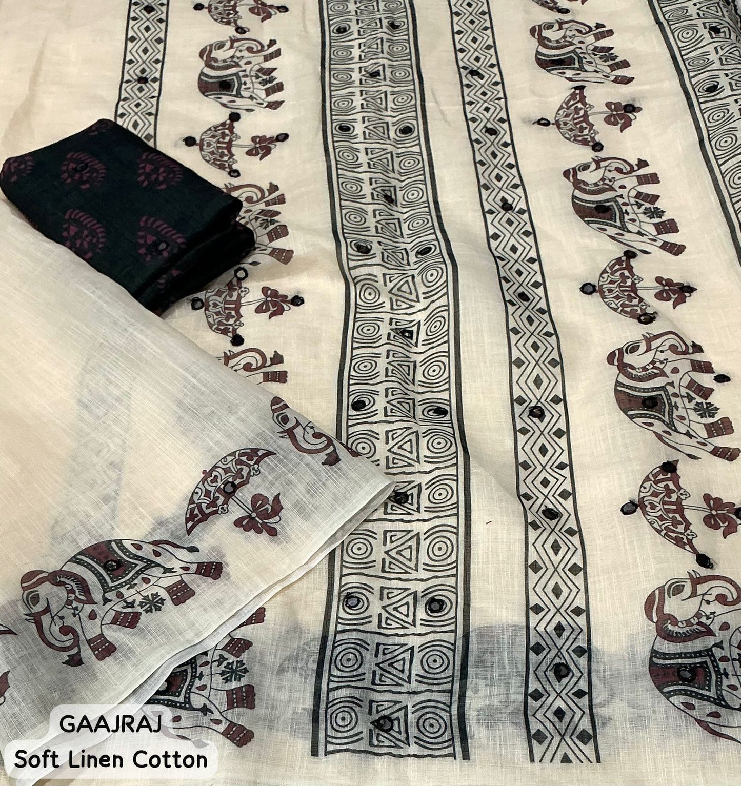 Soft Linen Cotton Saree with Aari Mirror Work | Tassel Pallu | Running Blouse