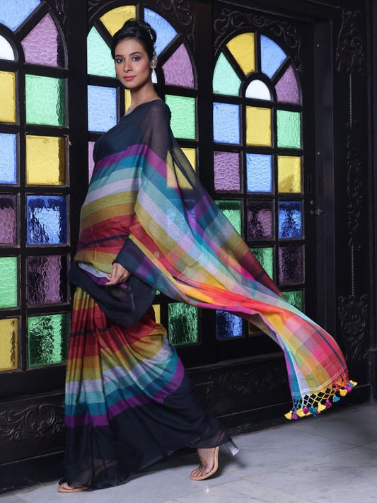 Striped printed pure cotton saree