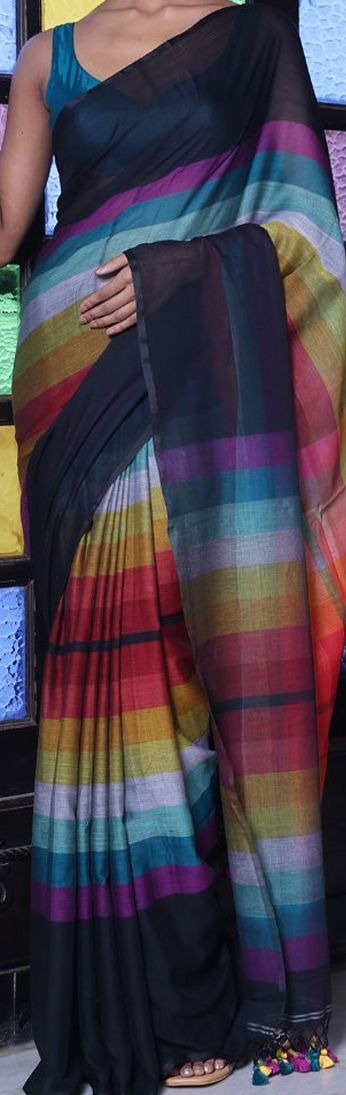 Striped printed pure cotton saree