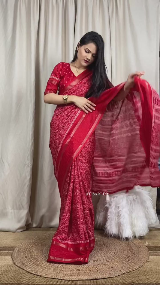 Soft Cotton Silk Kalamkari Print Saree with Sequin & Zari Border | Printed Blouse – Swaraas