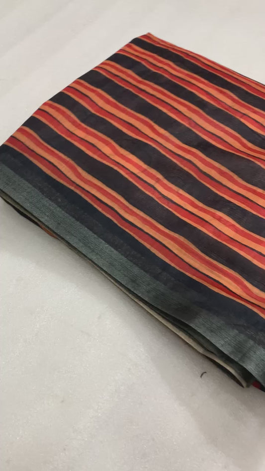 Pure Mul Chanderi Cotton Saree with Kalamkari Patola Print, Golden Zari Border & Decorative Latkans | Swaraas