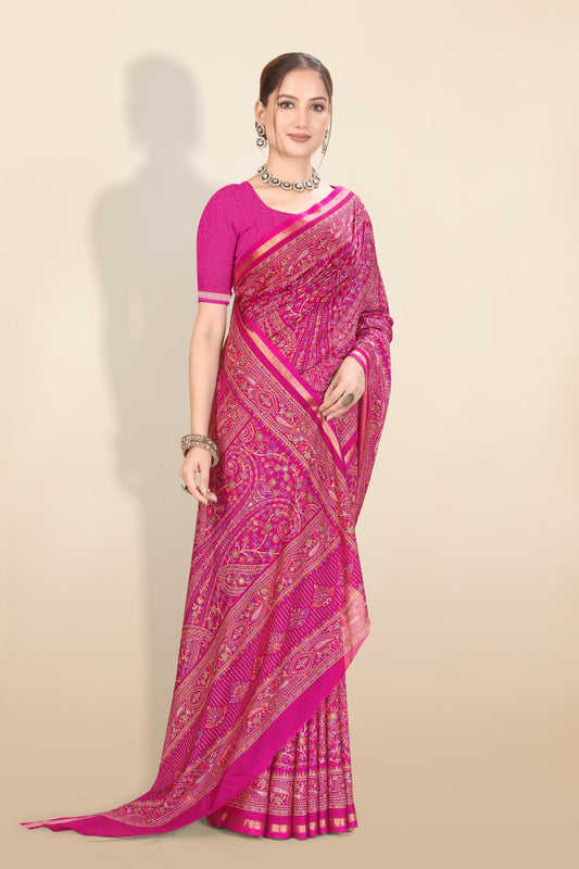 Pure Soft Tussar Silk Kashmiri Printed Saree with Rich Pallu & Golden Border | Elegant Traditional Wear