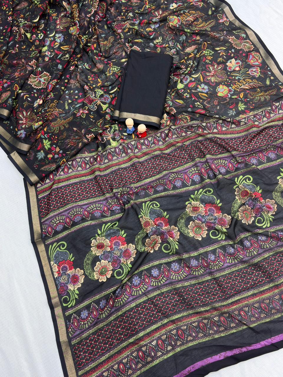 Mul Cotton Silk Kalamkari Print Saree with Zari Border – 6.30 Mtrs