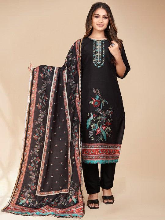 Black woven Design Kurta with Trousers with dupatta