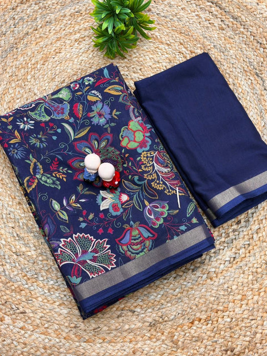 Mul Cotton Silk Kalamkari Print Saree with Zari Border – 6.30 Mtrs
