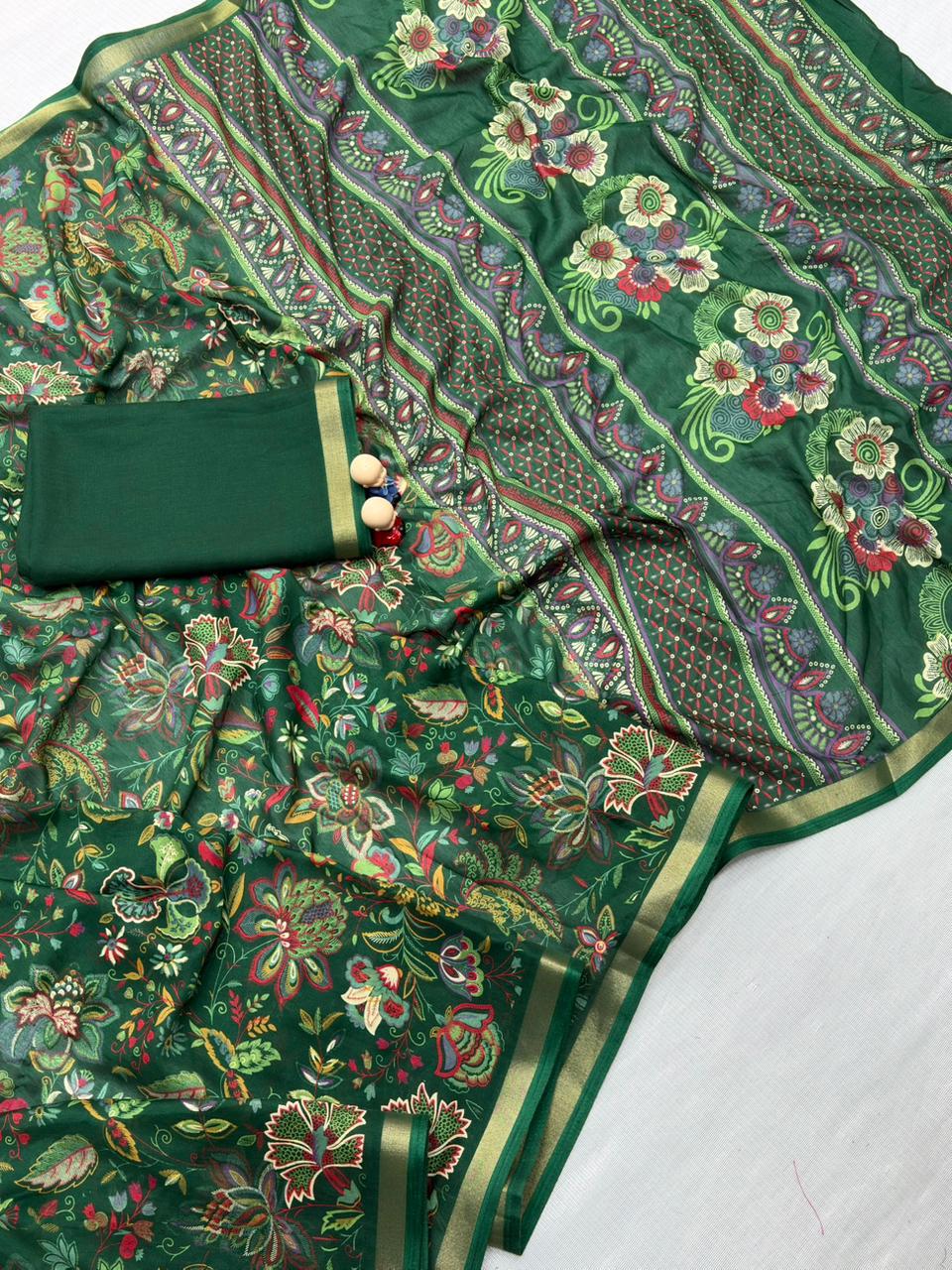 Mul Cotton Silk Kalamkari Print Saree with Zari Border – 6.30 Mtrs