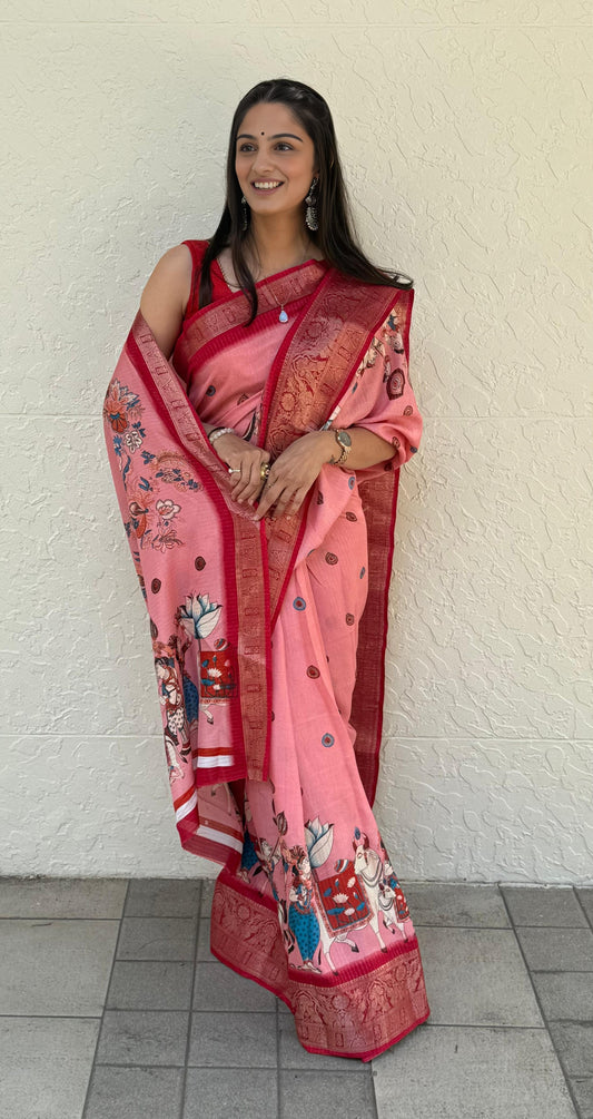 soft dola silk saree with all over zari lining and jacquard border . - Swaraas