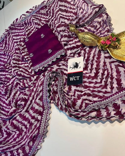 Lehriya Georgette Printed Saree with Heavy Sequin Lace Border & Silk Embroidered Blouse – Lahriya Special Collection