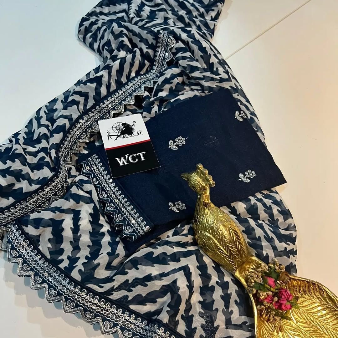 Lehriya Georgette Printed Saree with Heavy Sequin Lace Border & Silk Embroidered Blouse – Lahriya Special Collection