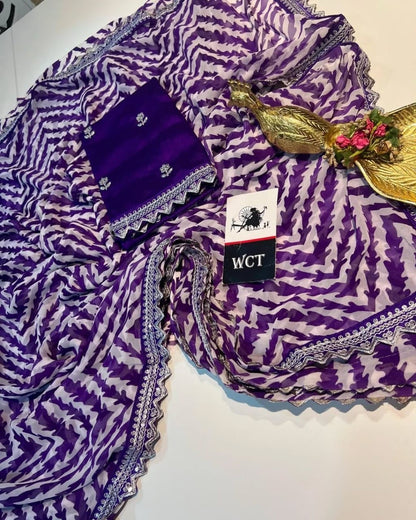 Lehriya Georgette Printed Saree with Heavy Sequin Lace Border & Silk Embroidered Blouse – Lahriya Special Collection