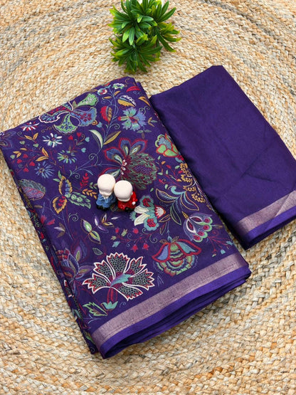 Mul Cotton Silk Kalamkari Print Saree with Zari Border – 6.30 Mtrs