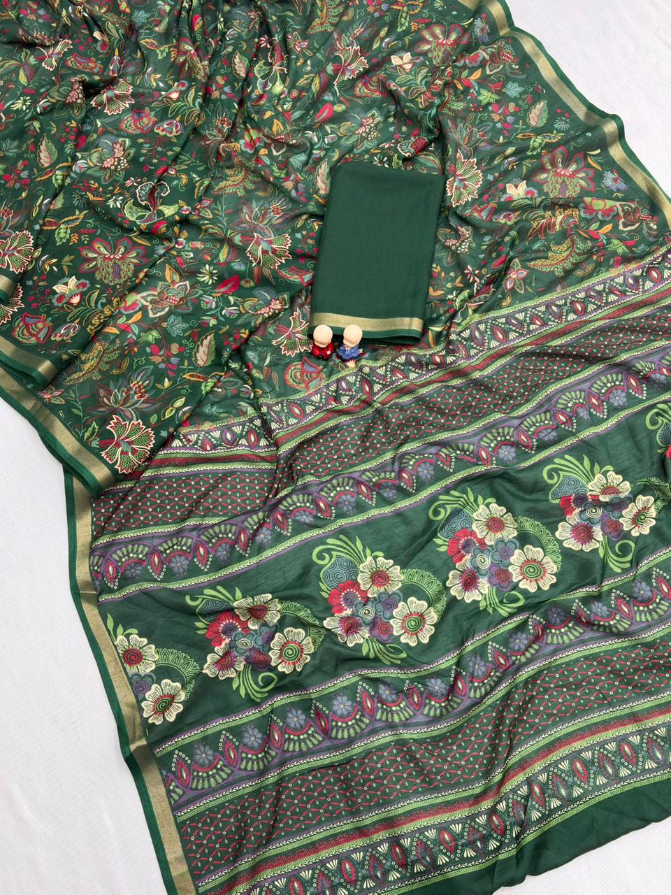Mul Cotton Silk Kalamkari Print Saree with Zari Border – 6.30 Mtrs