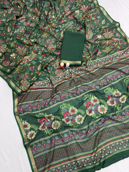 Mul Cotton Silk Kalamkari Print Saree with Zari Border – 6.30 Mtrs