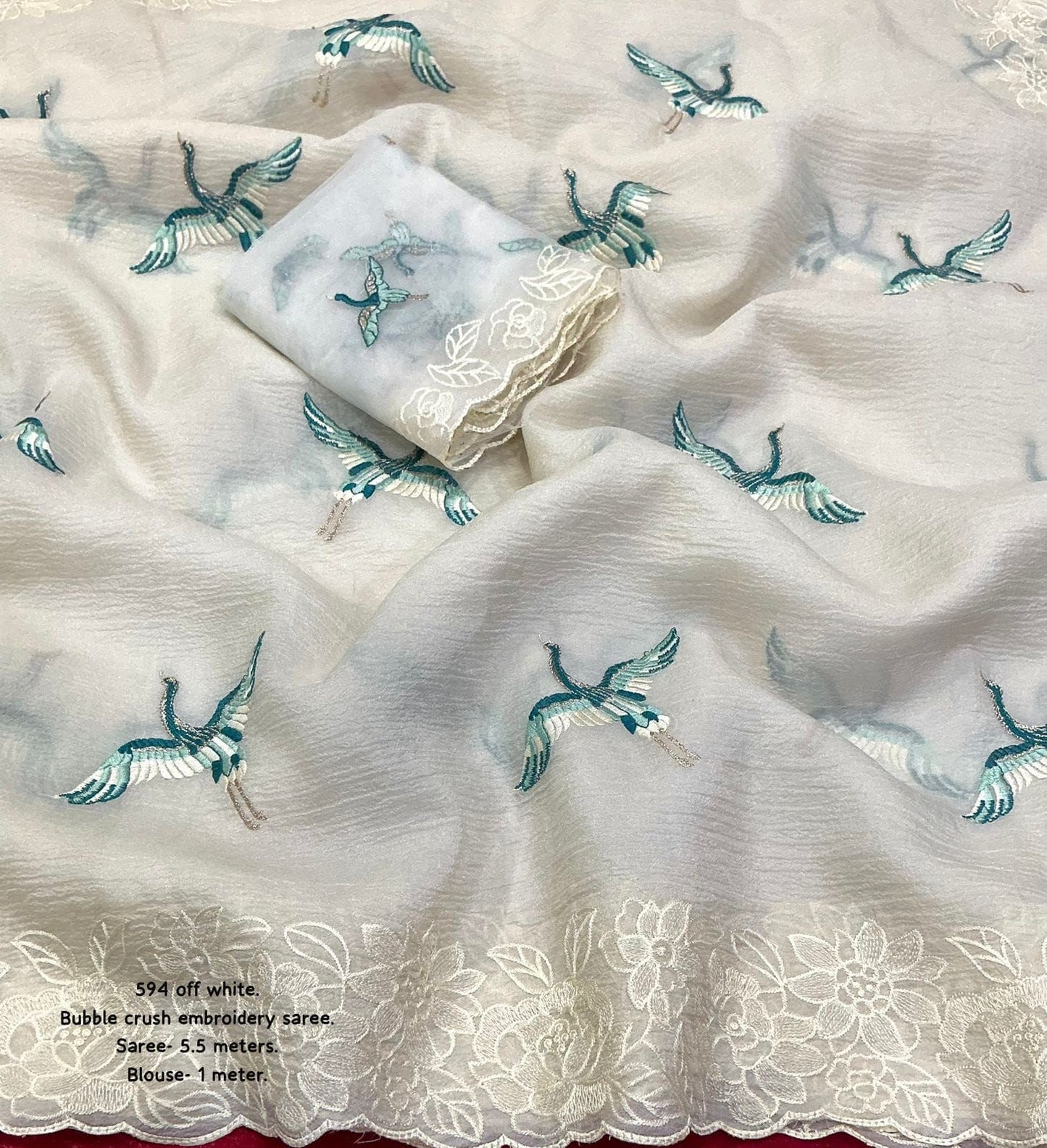 soft bubble crush saree in off white color