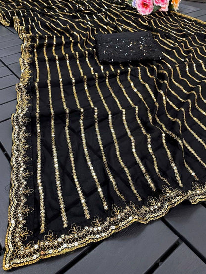 Rubina | Designer Black colour heavy all over sequin saree