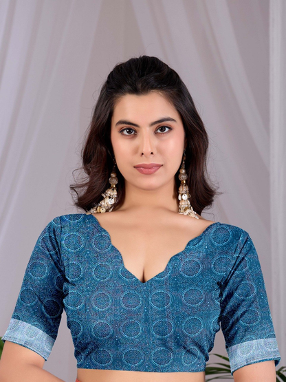Teal Blue Soft Linen Cotton Saree with Floral Prints, Grey Border and Running Blouse for Elegant Office Wear