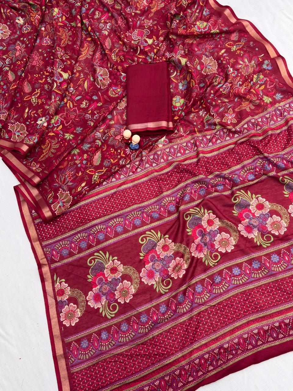 Mul Cotton Silk Kalamkari Print Saree with Zari Border – 6.30 Mtrs