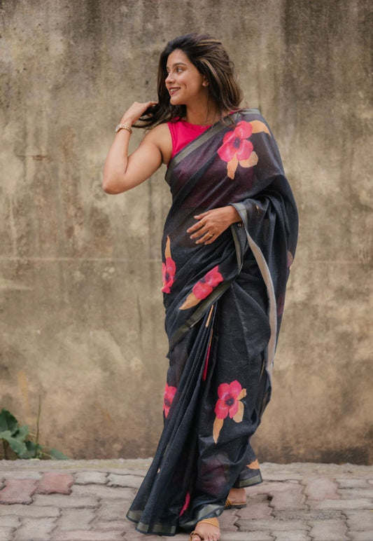 Flower linen | Saree