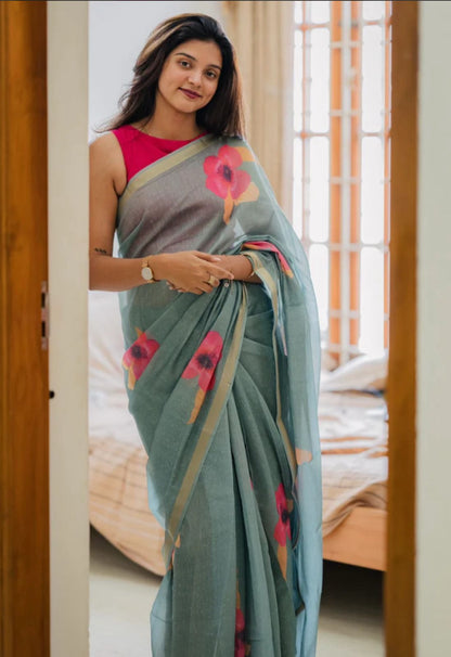 Flower linen | Saree