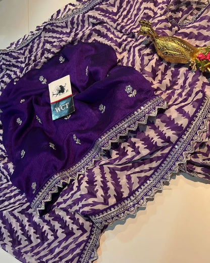 Lehriya Georgette Printed Saree with Heavy Sequin Lace Border & Silk Embroidered Blouse – Lahriya Special Collection