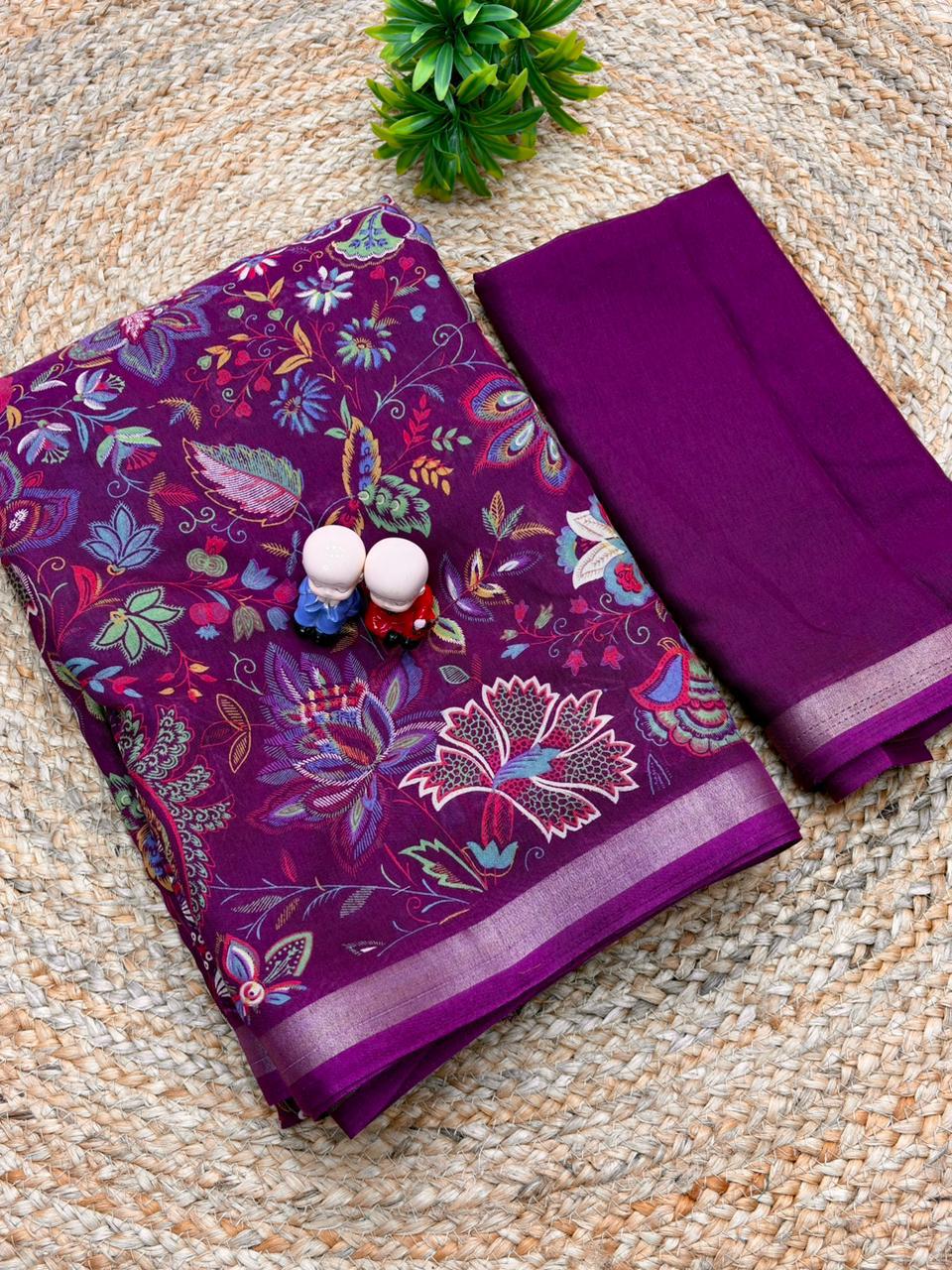 Mul Cotton Silk Kalamkari Print Saree with Zari Border – 6.30 Mtrs
