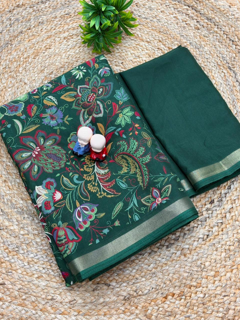 Mul Cotton Silk Kalamkari Print Saree with Zari Border – 6.30 Mtrs