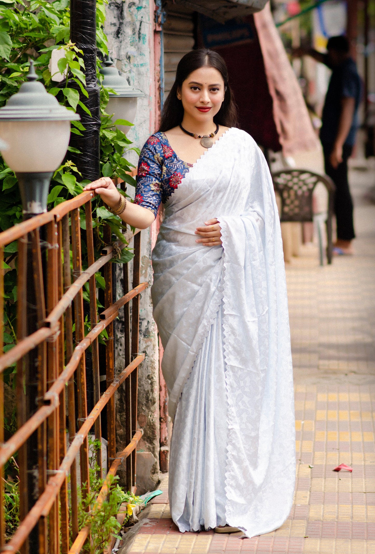 soft crape silk saree with allover mango woven design