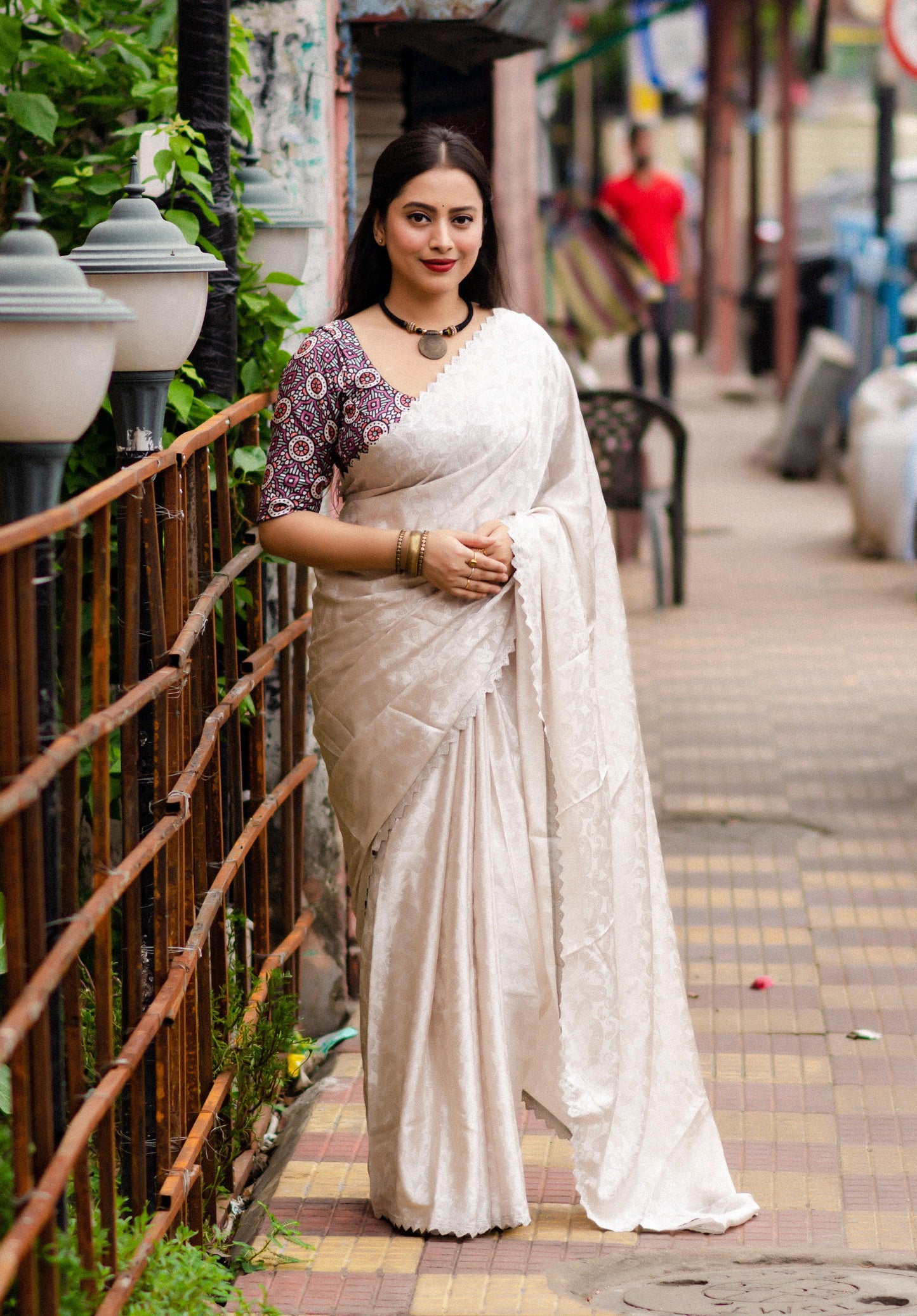 soft crape silk saree with allover mango woven design