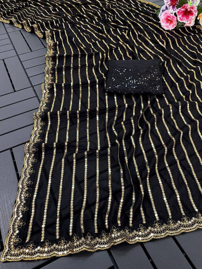 Rubina | Designer Black colour heavy all over sequin saree