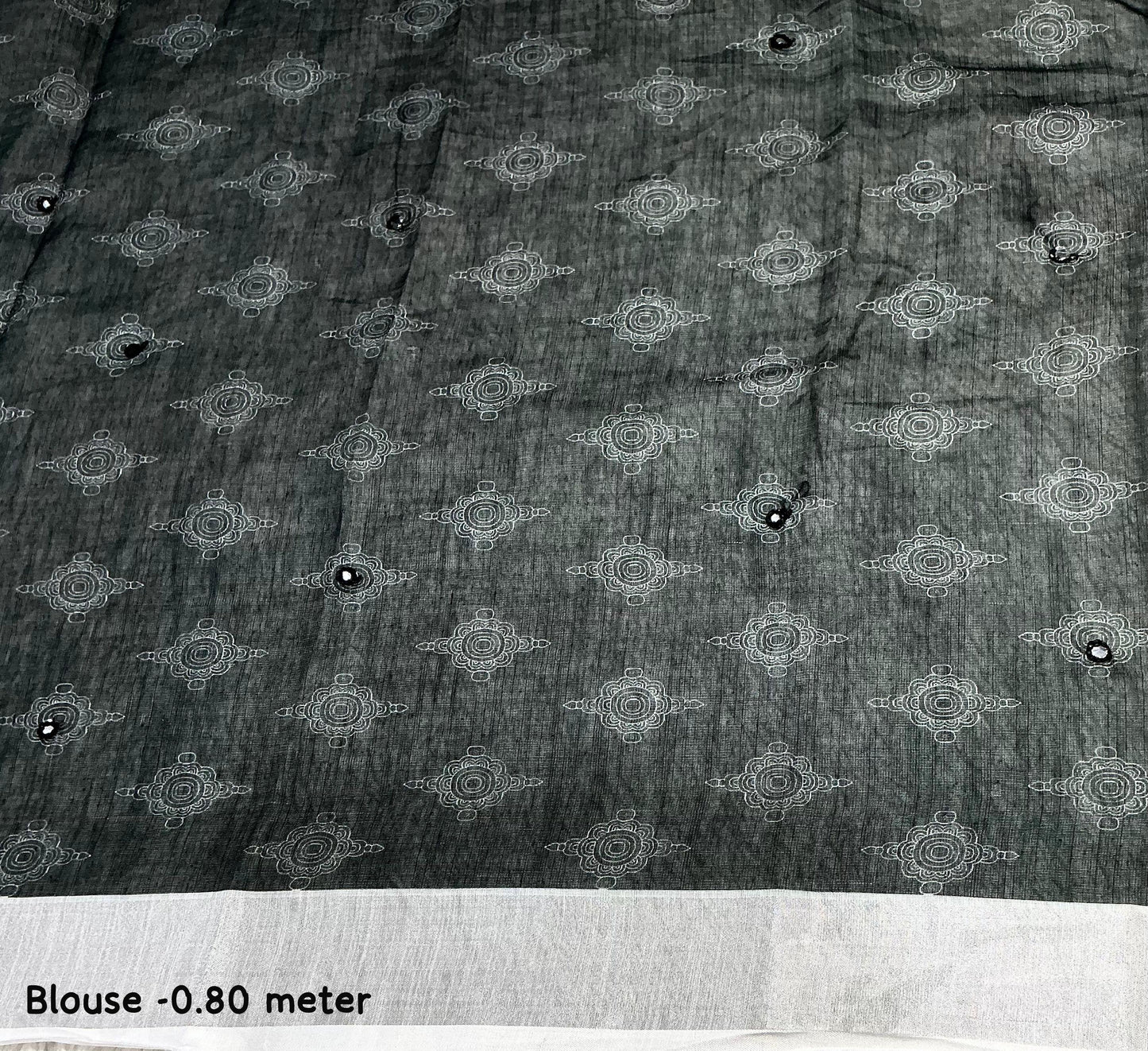 Soft Linen Cotton Saree With silver Jari Border & Aari Mirror Work all over saree.