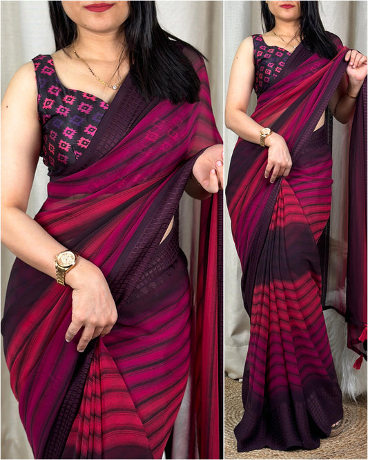 Vibrant Georgette Saree with Tasseled Pallu and Satin Blouse