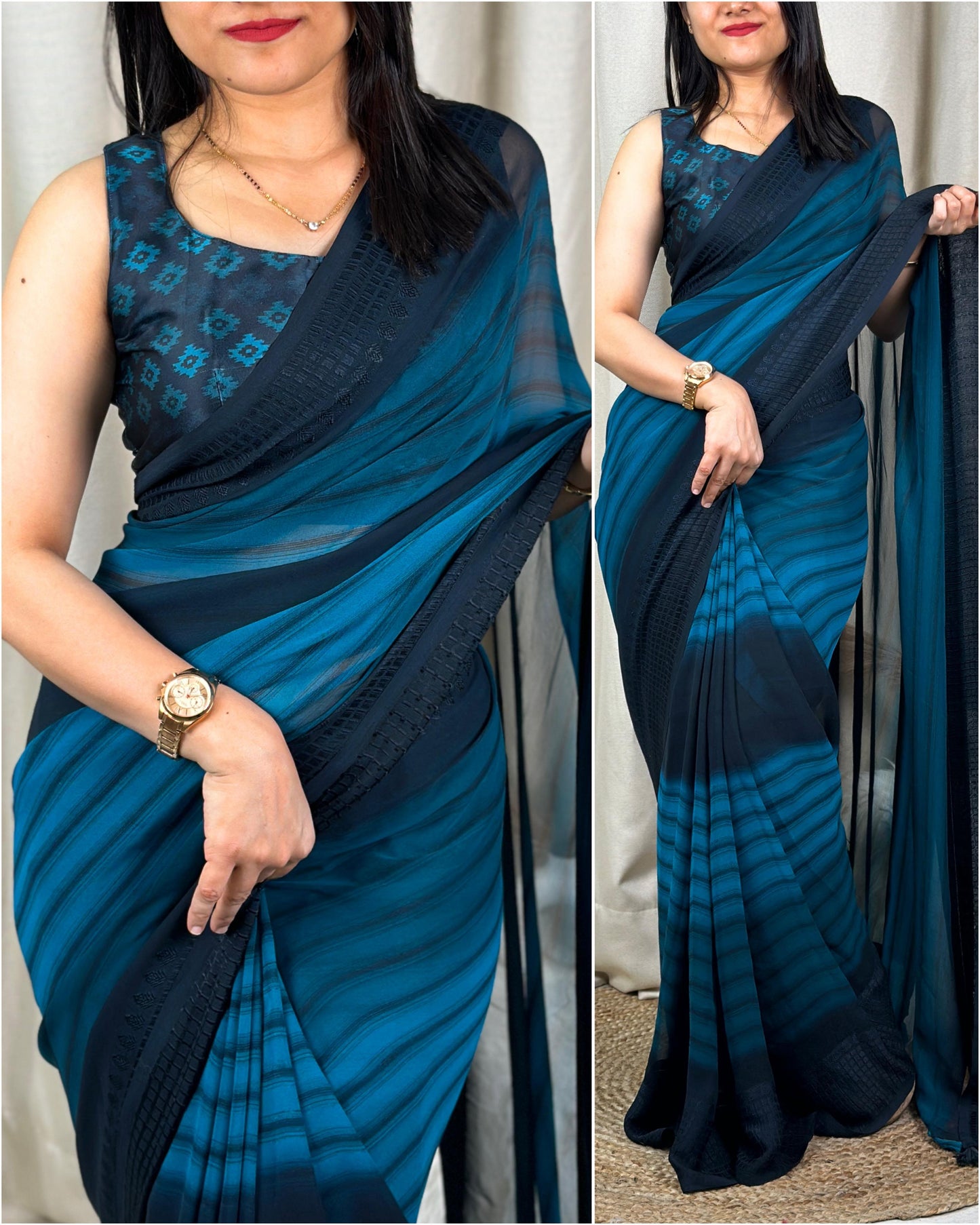 Vibrant Georgette Saree with Tasseled Pallu and Satin Blouse