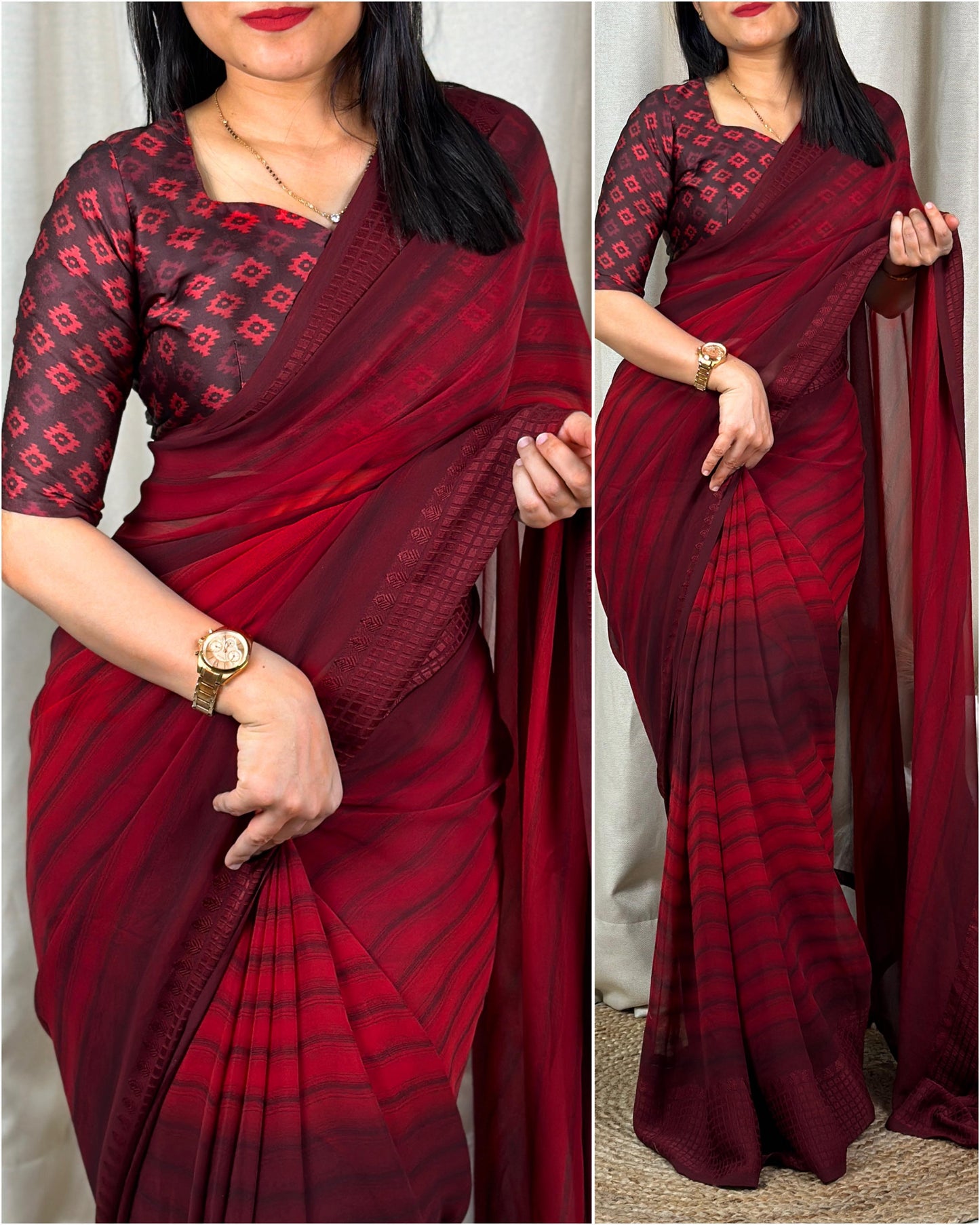 Vibrant Georgette Saree with Tasseled Pallu and Satin Blouse