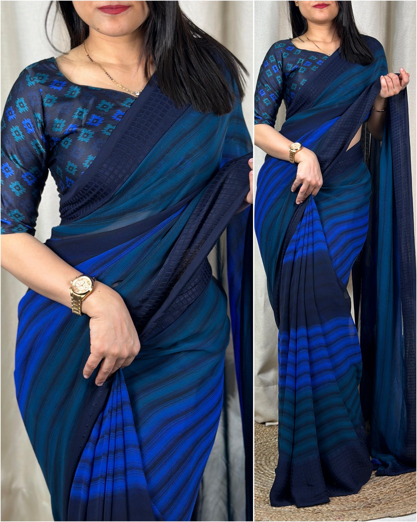 Vibrant Georgette Saree with Tasseled Pallu and Satin Blouse