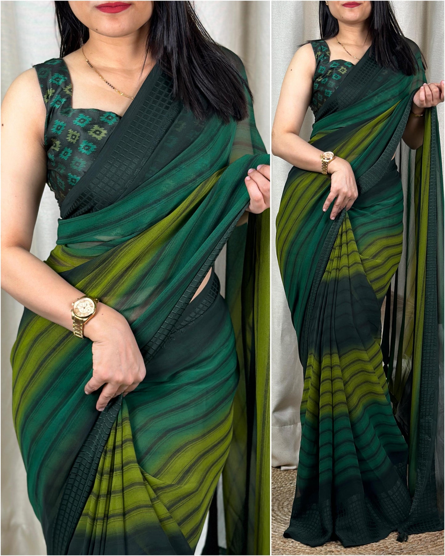 Vibrant Georgette Saree with Tasseled Pallu and Satin Blouse